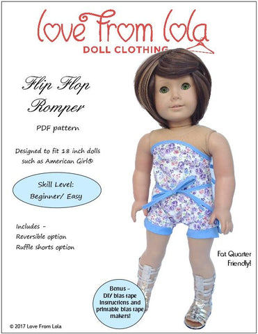 Love From Lola 18 Inch Modern Flip Flop Romper 18" Doll Clothes Pattern Pixie Faire