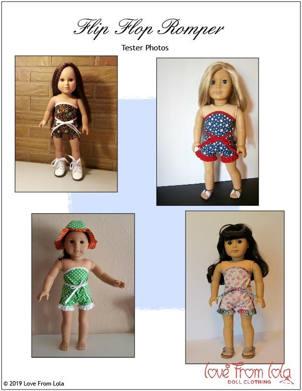 Love From Lola 18 Inch Modern Flip Flop Romper 18" Doll Clothes Pattern Pixie Faire