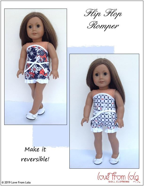 Love From Lola 18 Inch Modern Flip Flop Romper 18" Doll Clothes Pattern Pixie Faire