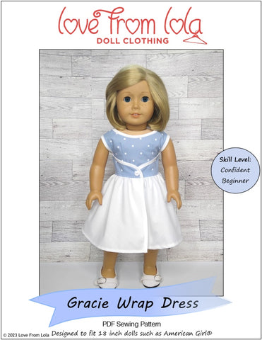 Love From Lola 18 Inch Historical Gracie Wrap Dress 18" Doll Clothes Pattern Pixie Faire