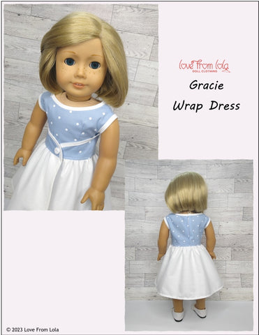 Love From Lola 18 Inch Historical Gracie Wrap Dress 18" Doll Clothes Pattern Pixie Faire