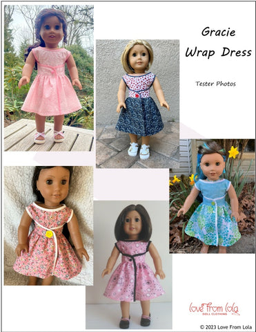 Love From Lola 18 Inch Historical Gracie Wrap Dress 18" Doll Clothes Pattern Pixie Faire