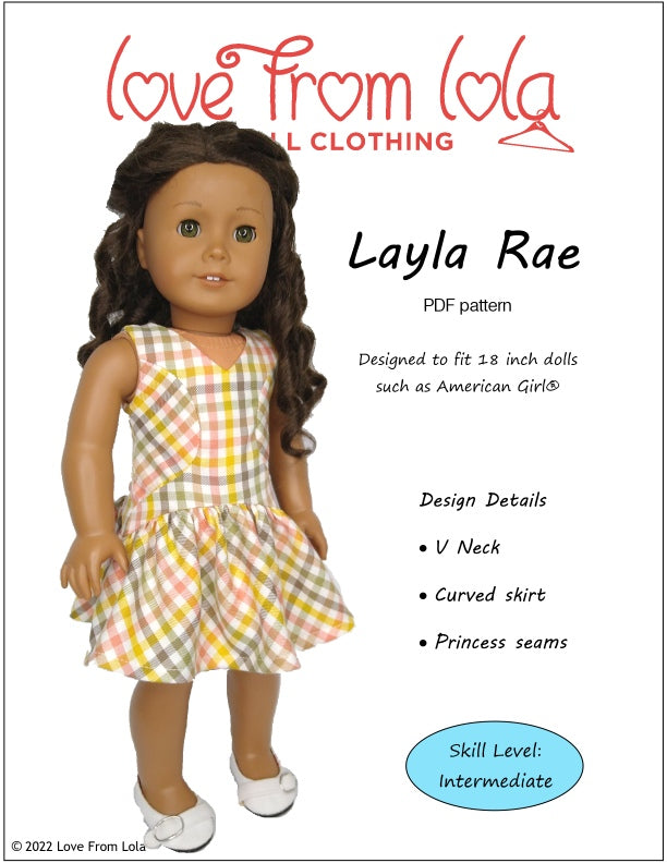 Love From Lola 18 Inch Modern Layla Rae Dress 18" Doll Clothes Pattern Pixie Faire