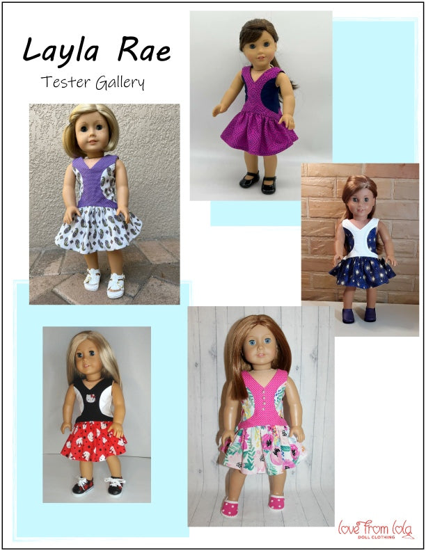 Love From Lola 18 Inch Modern Layla Rae Dress 18" Doll Clothes Pattern Pixie Faire
