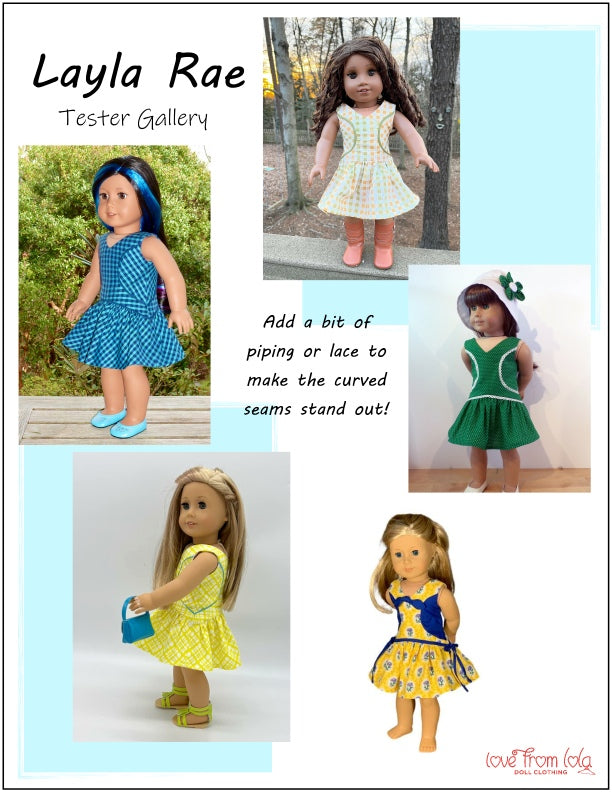 Love From Lola 18 Inch Modern Layla Rae Dress 18" Doll Clothes Pattern Pixie Faire