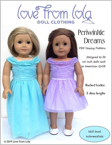 Love From Lola 18 Inch Modern Periwinkle Dreams 18" Doll Clothes Pattern Pixie Faire