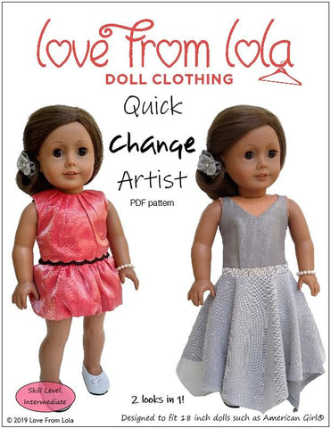 Love From Lola 18 Inch Modern Quick Change Artist 18" Doll Clothes Pattern Pixie Faire