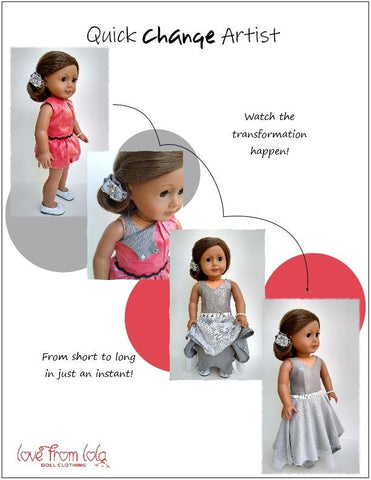 Love From Lola 18 Inch Modern Quick Change Artist 18" Doll Clothes Pattern Pixie Faire