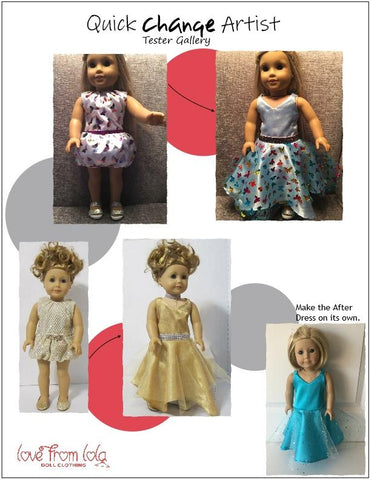 Love From Lola 18 Inch Modern Quick Change Artist 18" Doll Clothes Pattern Pixie Faire