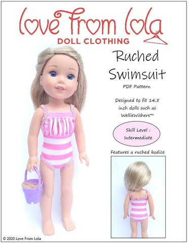 Love From Lola WellieWishers Ruched Swimsuit 14.5" Doll Clothes Pattern Pixie Faire