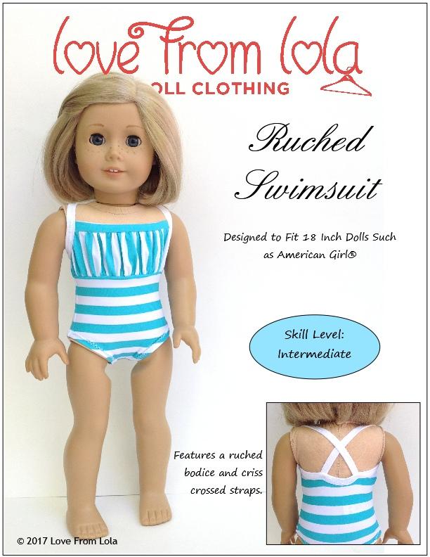 Love From Lola Ruched Swimsuit Doll Clothes Pattern 18 inch