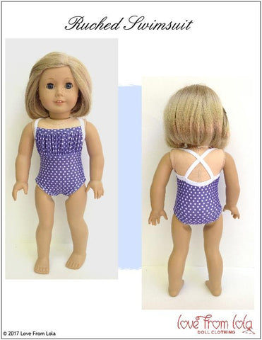 Love From Lola 18 Inch Modern Ruched Swimsuit 18" Doll Clothes Pattern Pixie Faire