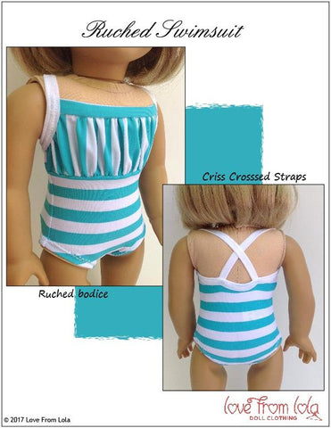 Love From Lola 18 Inch Modern Ruched Swimsuit 18" Doll Clothes Pattern Pixie Faire