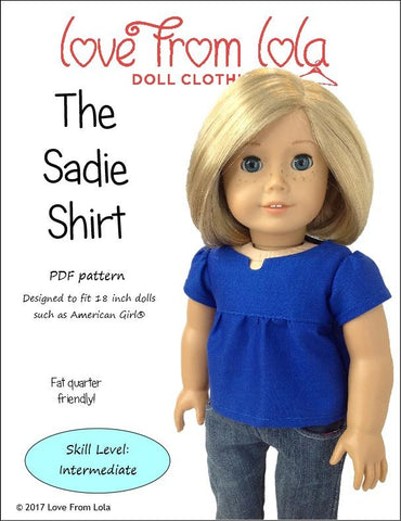 Love From Lola 18 Inch Modern The Sadie Shirt 18" Doll Clothes Pattern Pixie Faire