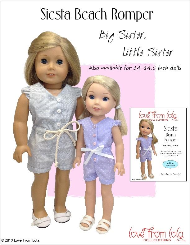 Love From Lola 18 Inch Modern Siesta Beach Romper 18" Doll Clothes Pattern Pixie Faire