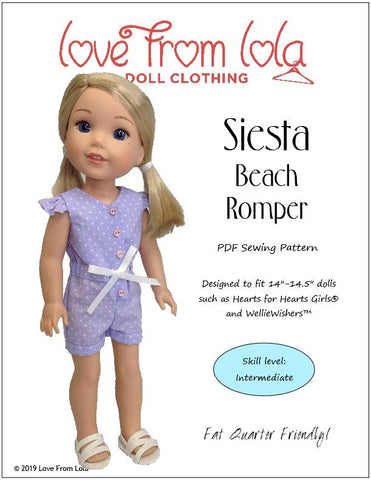 Love From Lola WellieWishers Siesta Beach Romper 14" - 14.5" Doll Clothes Pattern Pixie Faire