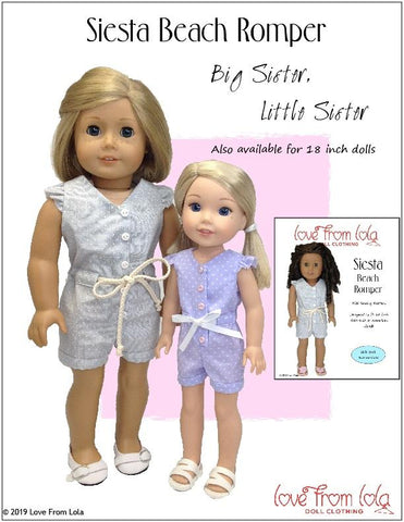 Love From Lola WellieWishers Siesta Beach Romper 14" - 14.5" Doll Clothes Pattern Pixie Faire