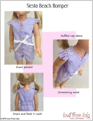 Love From Lola WellieWishers Siesta Beach Romper 14" - 14.5" Doll Clothes Pattern Pixie Faire
