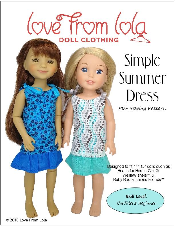 Love From Lola WellieWishers Simple Summer Dress 14-14.5" Doll Clothes Pattern Pixie Faire