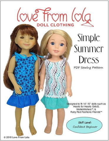 Love From Lola WellieWishers Simple Summer Dress 14-14.5" Doll Clothes Pattern Pixie Faire