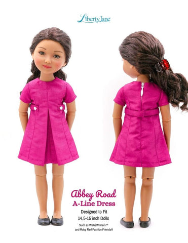 Liberty Jane Ruby Red Fashion Friends Abbey Road A-Line Dress 14.5-15" Doll Clothes Pattern Pixie Faire