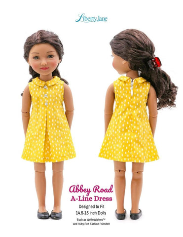 Liberty Jane Ruby Red Fashion Friends Abbey Road A-Line Dress 14.5-15" Doll Clothes Pattern Pixie Faire