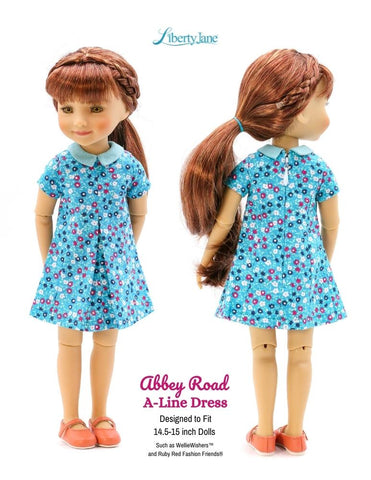 Liberty Jane Ruby Red Fashion Friends Abbey Road A-Line Dress 14.5-15" Doll Clothes Pattern Pixie Faire