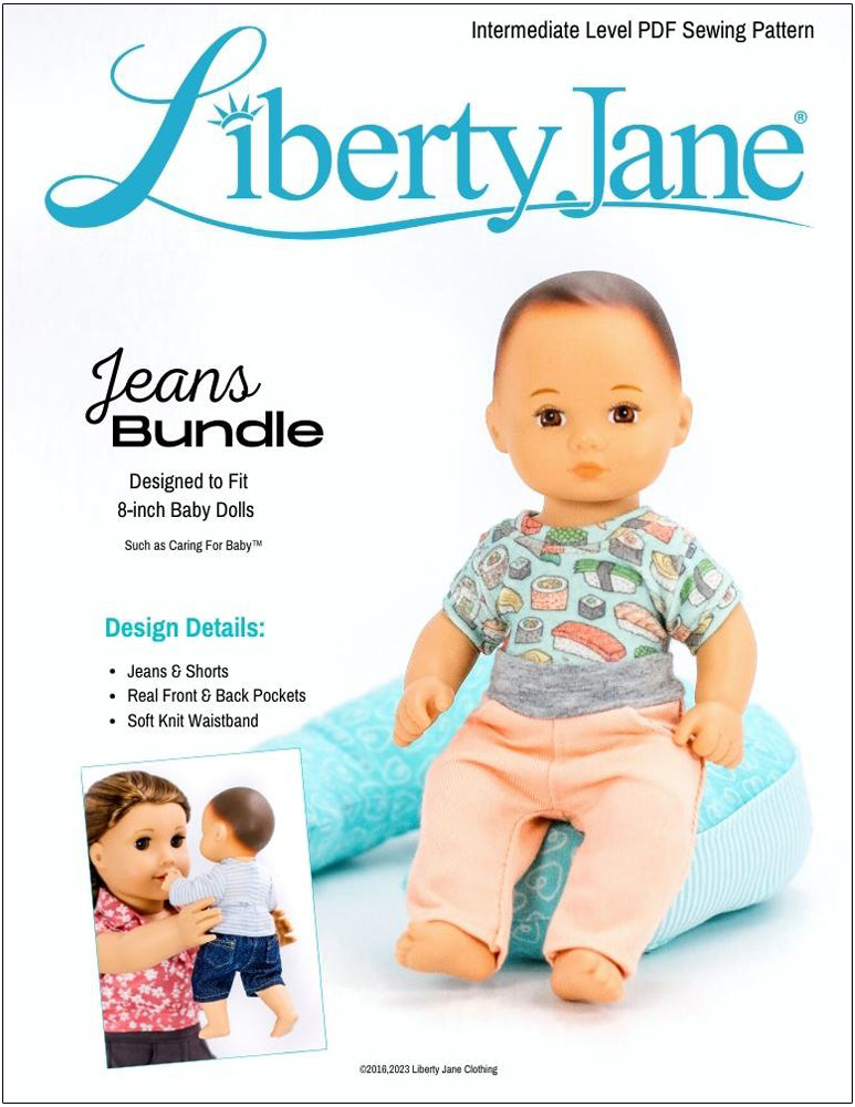 Liberty Jane 8" Baby Dolls Jeans Bundle 8" Baby Doll Clothes Pattern Pixie Faire