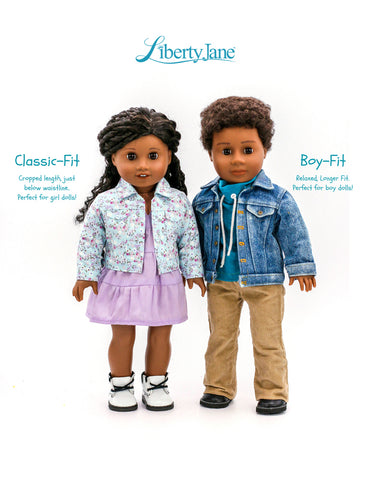 Liberty Jane 18 Inch Modern Boy Fit Denim Jacket 18" Doll Clothes Pattern Pixie Faire