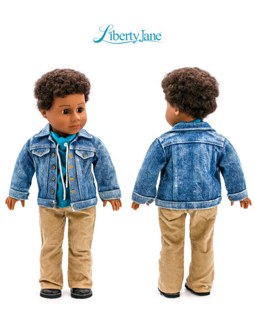 Liberty Jane 18 Inch Modern Boy Fit Denim Jacket 18" Doll Clothes Pattern Pixie Faire