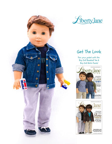 Liberty Jane 18 Inch Modern Boy Fit Denim Jacket 18" Doll Clothes Pattern Pixie Faire