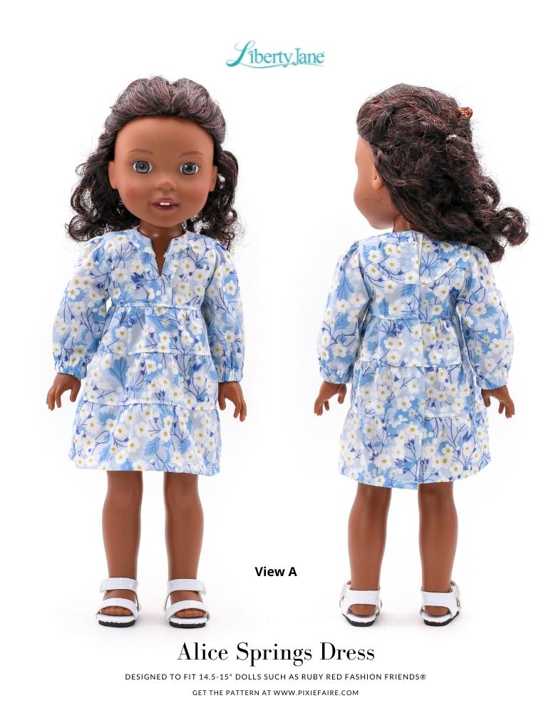 Liberty Jane Ruby Red Fashion Friends Alice Springs Dress 14.5-15” Doll Clothes Pattern Pixie Faire