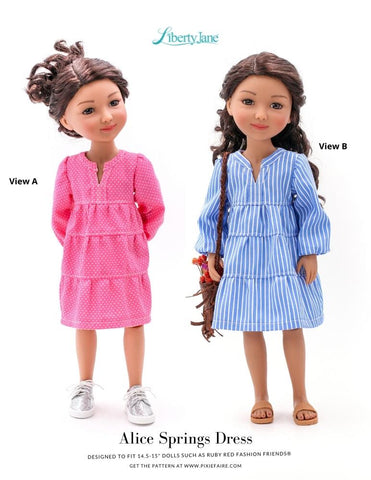 Liberty Jane Ruby Red Fashion Friends Alice Springs Dress 14.5-15” Doll Clothes Pattern Pixie Faire