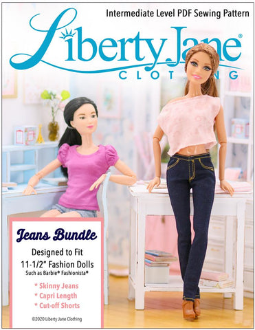 Liberty Jane Barbie Jeans Bundle Pattern For 11-1/2" Fashion Dolls Pixie Faire