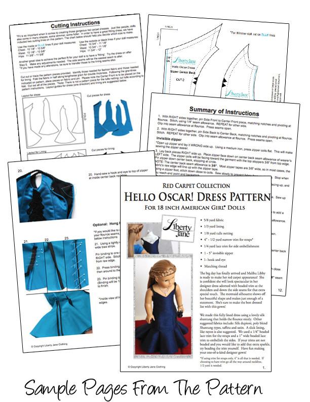 Liberty Jane 18 Inch Modern Hello Oscar Dress 18" Doll Clothes Pattern Pixie Faire