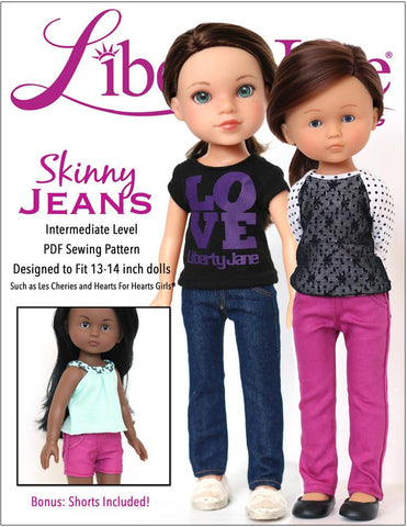 Liberty Jane H4H/Les Cheries Skinny Jeans and Shorts Pattern for Les Cheries and Hearts For Hearts Girls Dolls Pixie Faire