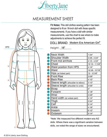 Liberty Jane 18 Inch Modern Sorrento Top 18" Doll Clothes Pattern Pixie Faire