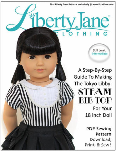 Liberty Jane 18 Inch Modern Steam Bib Top 18" Doll Clothes Pattern Pixie Faire