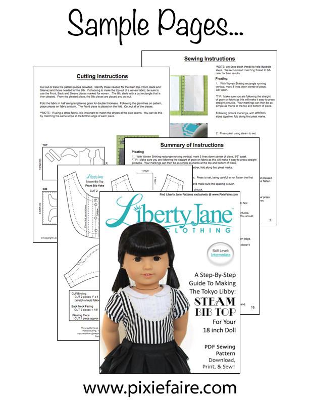 Liberty Jane 18 Inch Modern Steam Bib Top 18" Doll Clothes Pattern Pixie Faire