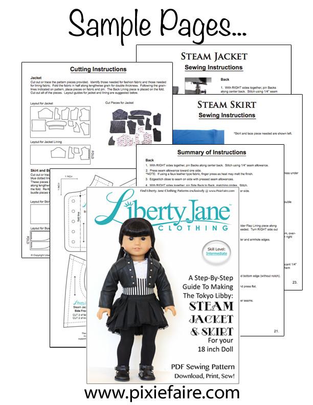Liberty Jane 18 Inch Modern Steam Jacket & Skirt Bundle 18" Doll Clothes Pattern Pixie Faire