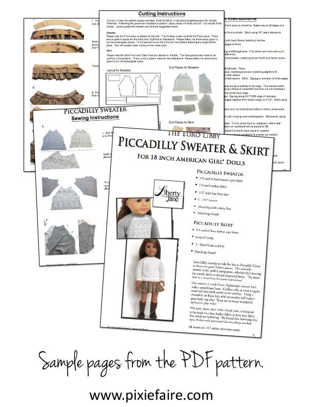 Liberty Jane Piccadilly Sweater and Skirt 18 inch Doll Clothes Pattern Liberty Jane Piccadilly Sweater and Skirt 18 inch Doll Clothes Pattern