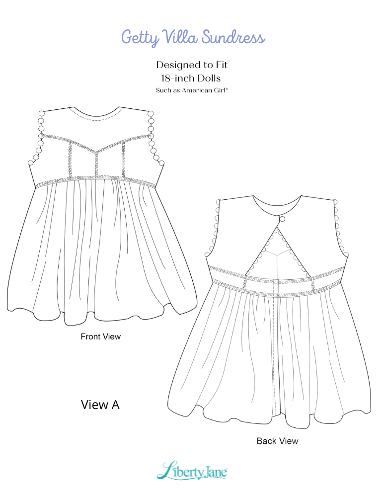 Liberty Jane 18 Inch Modern Getty Villa Sundress 18" Doll Clothes Pattern Pixie Faire