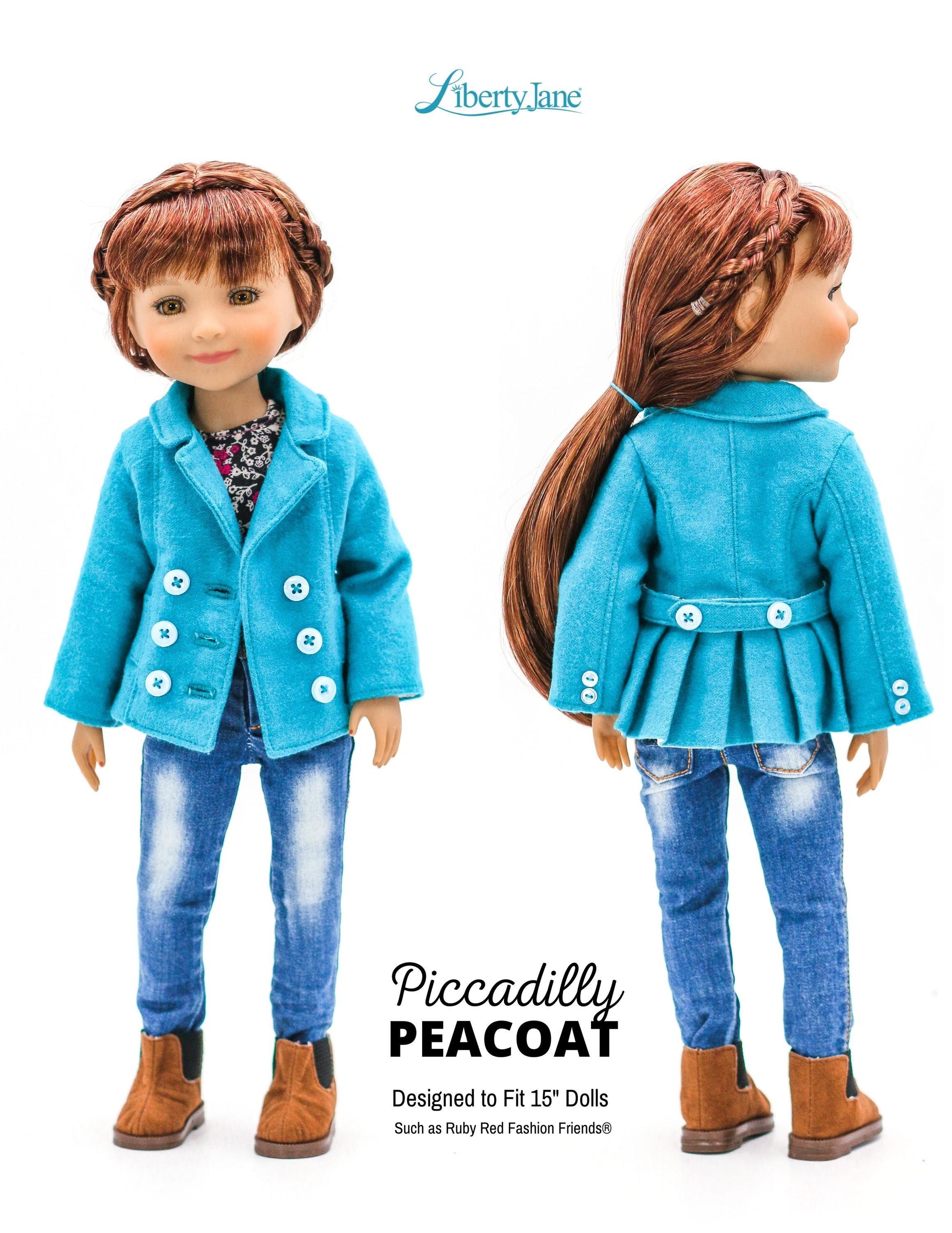 Liberty Jane Ruby Red Fashion Friends Piccadilly Peacoat Pattern for 15" Ruby Red Fashion Friends Dolls Pixie Faire