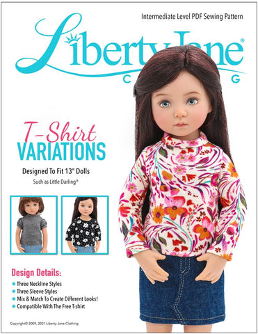 Liberty Jane Little Darling T-Shirt Variations Pattern For Little Darling Dolls Pixie Faire