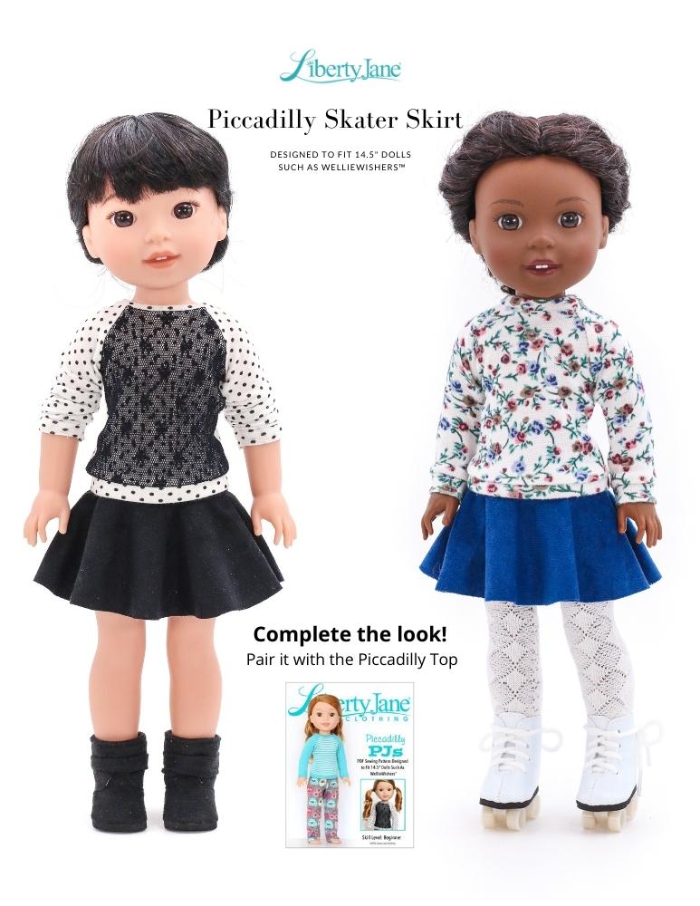 Liberty Jane WellieWishers Piccadilly Skater Skirt 14.5 Inch Doll Clothes Pattern Pixie Faire