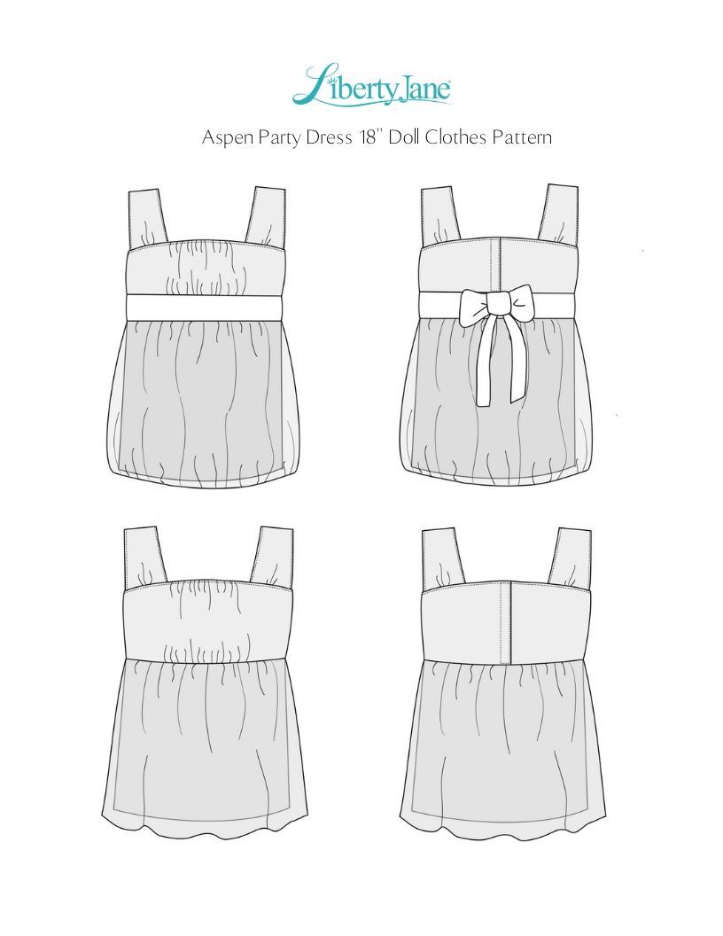 Liberty Jane 18 Inch Modern Aspen Party Dress 18" Doll Clothes Pattern Pixie Faire