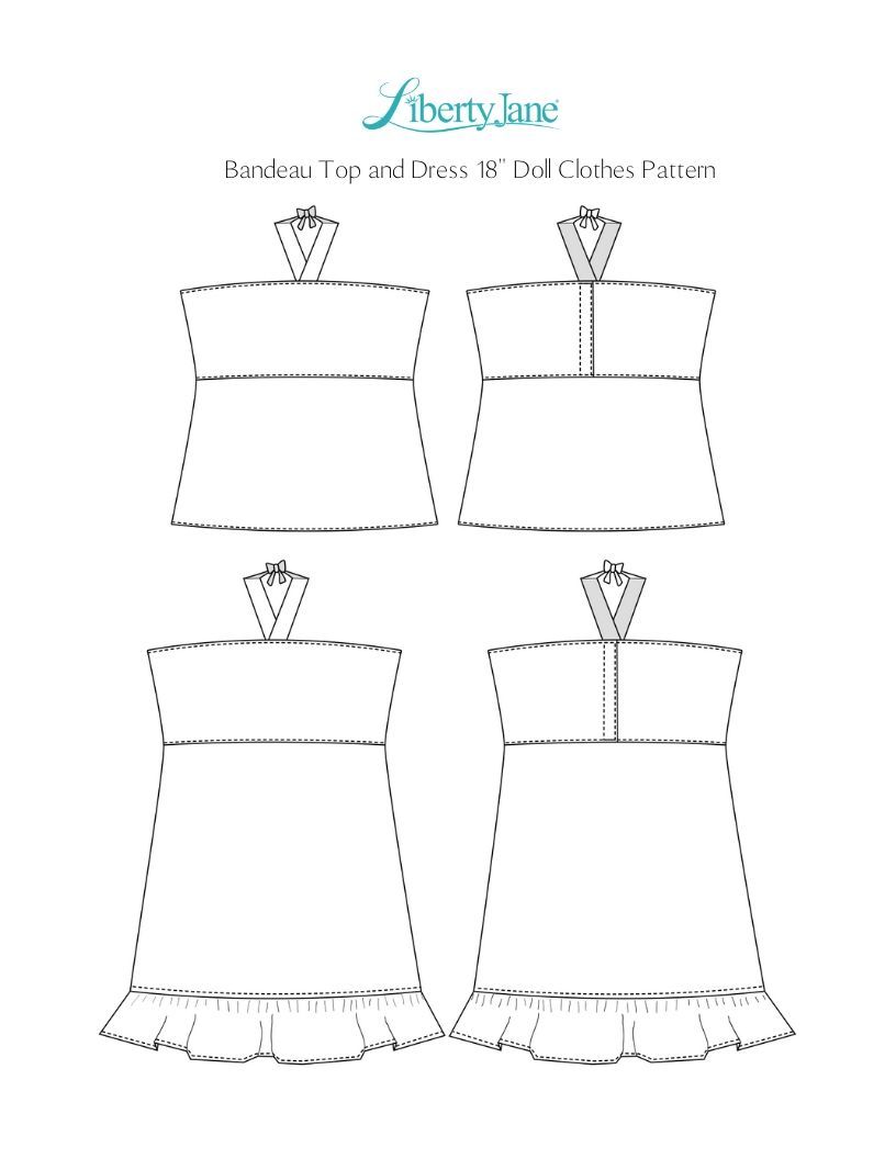 Liberty Jane 18 Inch Modern Bandeau Top and Dress 18" Doll Clothes Pattern Pixie Faire