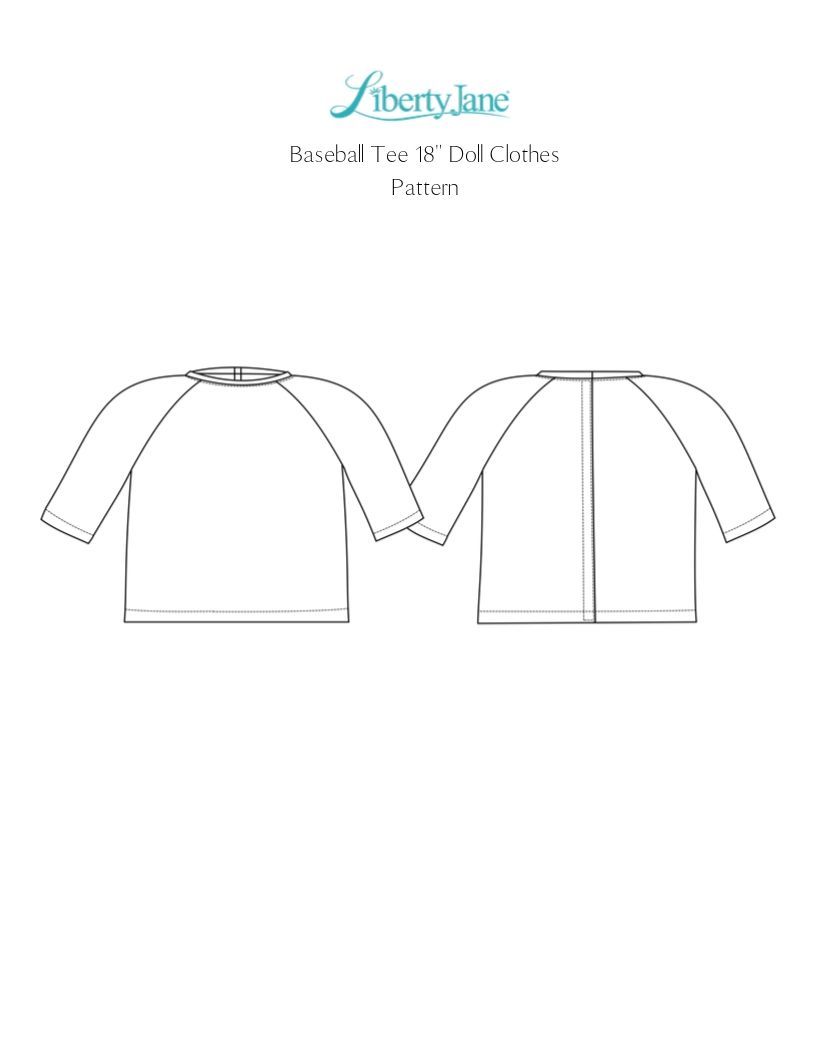 Liberty Jane 18 Inch Modern Baseball Tee 18" Doll Clothes Pattern Pixie Faire