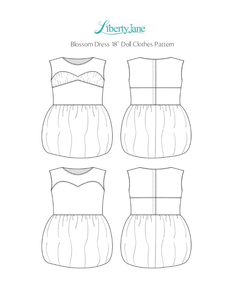 Liberty Jane 18 Inch Modern Blossom Dress 18" Doll Clothes Pattern Pixie Faire