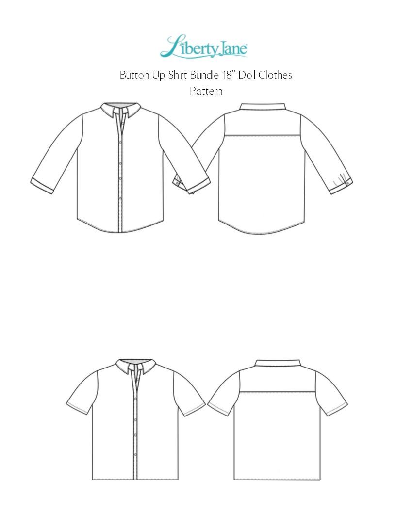 Liberty Jane 18 Inch Modern Button Up Shirt Bundle for Girls and Boys 18" Doll Clothes Pattern Pixie Faire